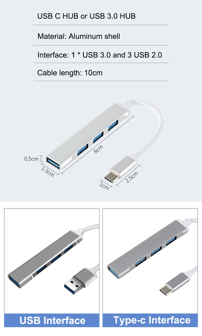 USB C HUB 3.0 Type C 3.1 4 Port Multi Splitter Adapter OTG For Xiaomi Lenovo Macbook Pro 13 15 Air Pro PC Computer Accessories
