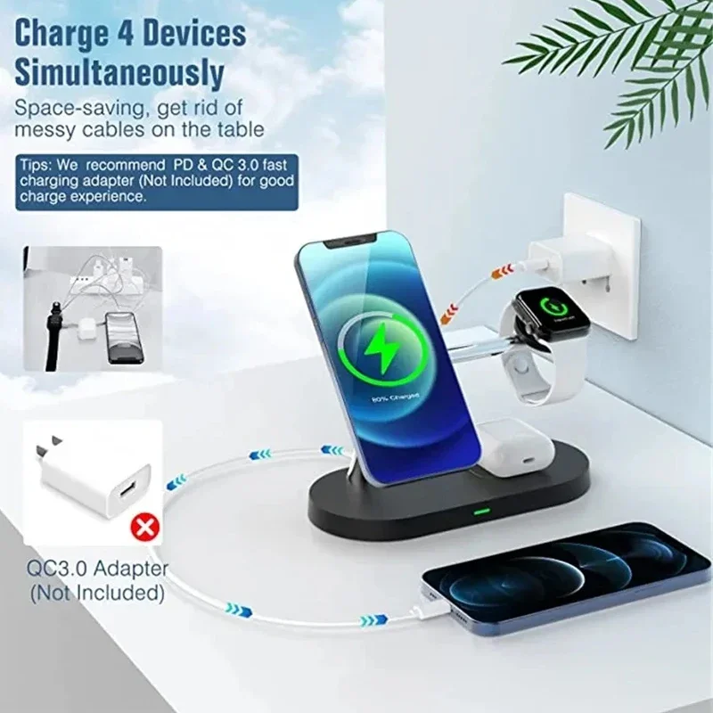 3 in 1 Wireless Charger Stand Magnetic For iPhone 12-17 Fast Charging Station for Apple Watch 11 10 9 8 7 6 5 Airpods 2 3 Pro