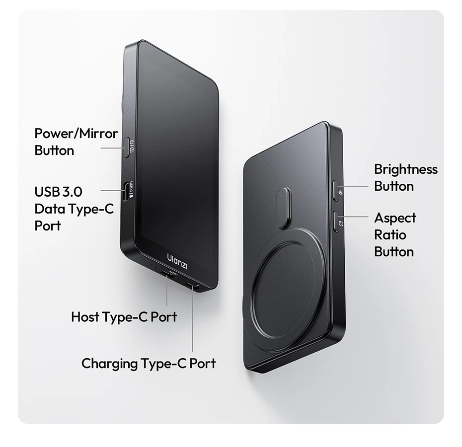 Ulanzi VM1 Vlog Selfie Monitor Screen for iPhone 17 16 15 Selfie Monitor Screen with Magnetic Ring Livestreaming Vlog Shots