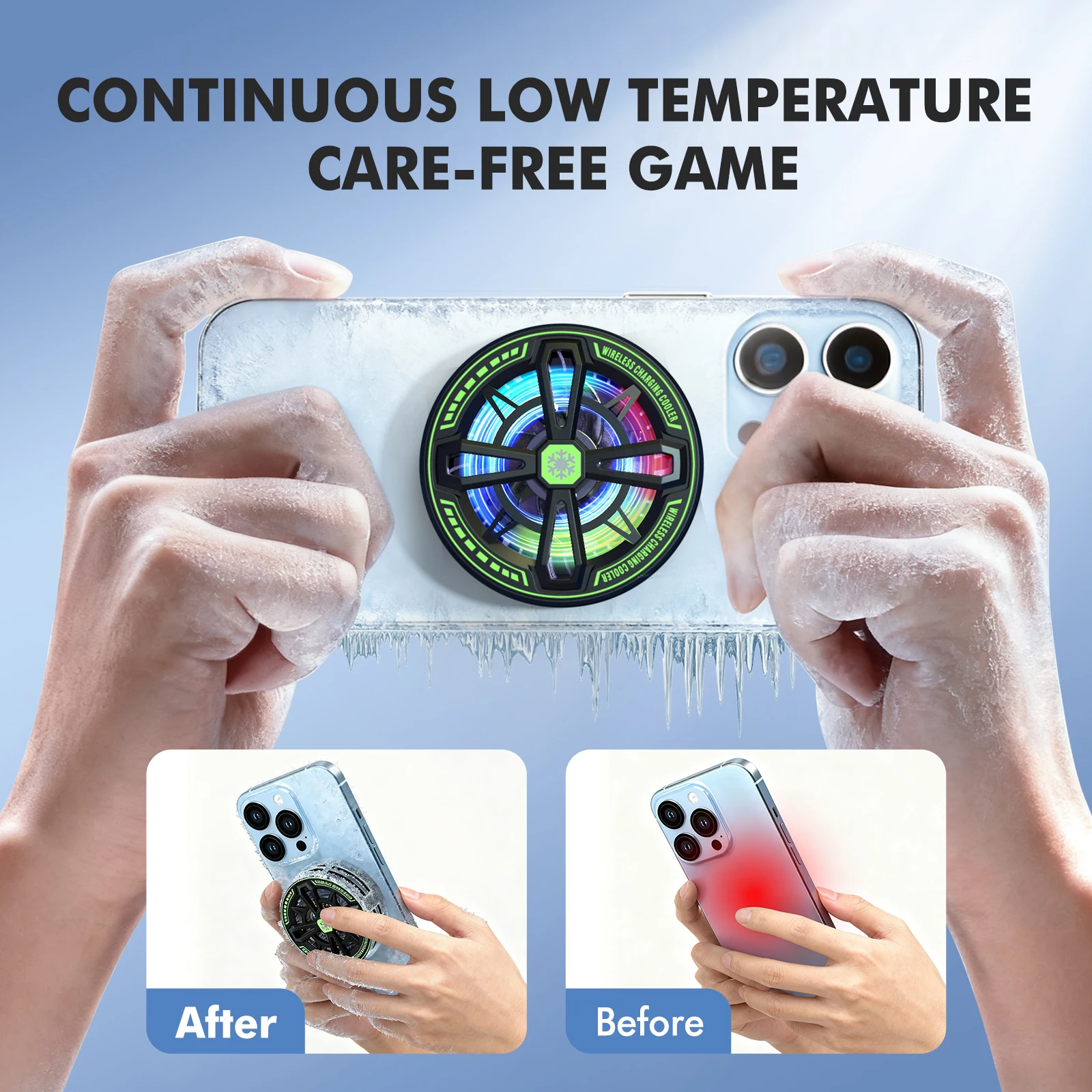 2 In 1 Magnetic Wireless Charging 15W Universal Phone Cooler with Digital Display RGB Lights for Iphone Samsung Airpods