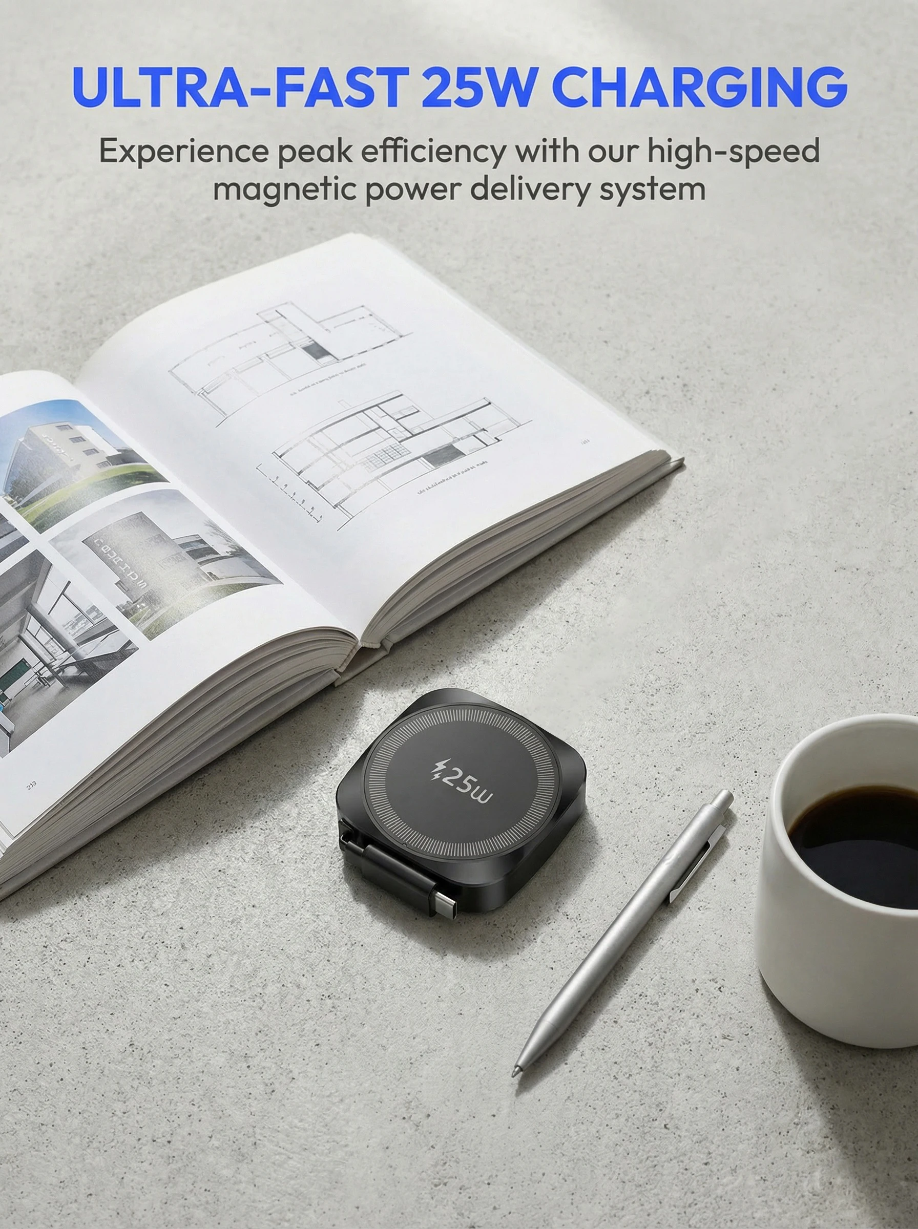 25W Qi2 Magnetic Wireless Charger for iPhone 17 16 15 Pro Max & AirPods, Fast Charging Pad with 70cm Retractable Type-C Cable