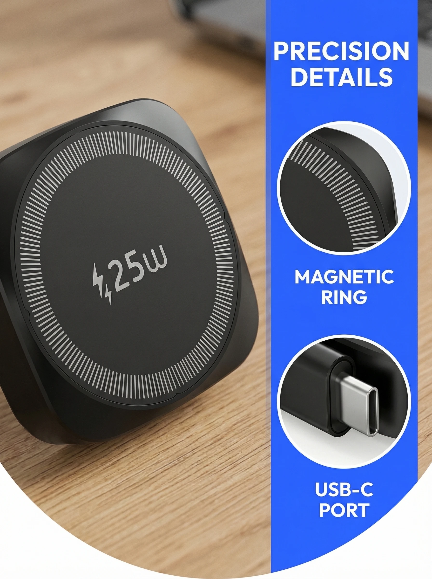 25W Qi2 Magnetic Wireless Charger for iPhone 17 16 15 Pro Max & AirPods, Fast Charging Pad with 70cm Retractable Type-C Cable
