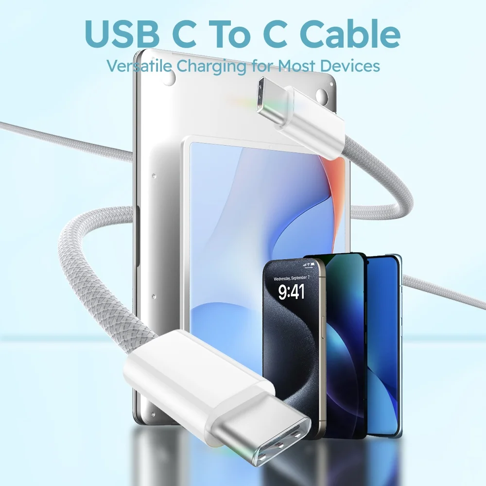 3PCS 6FT 60W Nylon Weave Fast Charger Type C to USB C Cable For Samsung For Xiaomi For iPhone 15 Pro/iPad/Android