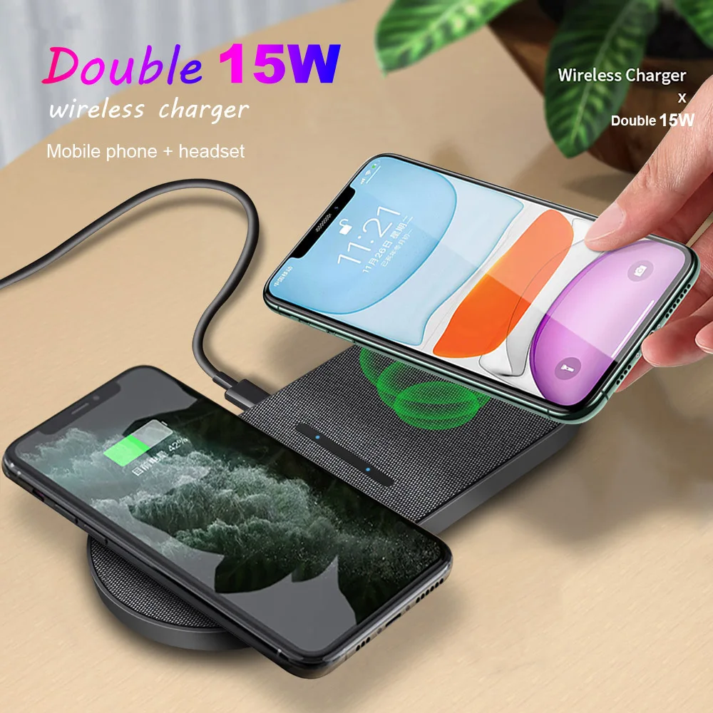2 in 1 15W Wireless Charger for iPhone 15 14 13 12 Pro Max 11 XS XR X 8  Dual Fast Charging Pad For Samsung S23 S22 S21 S20