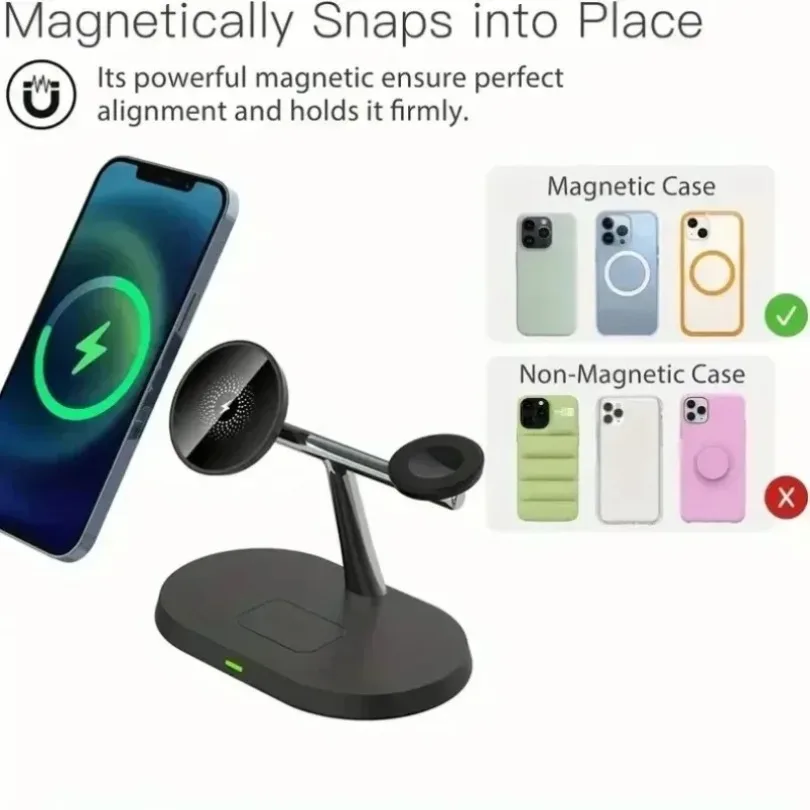 3 in 1 Magnetic Fast Wireless Charger Station Phone Holder For Magsafe iPhone 17 16 15 14 13 12 Pro Samsung Apple/Galaxy Watch 3 in 1 Magnetic Fast Wireless Charger Station Phone Holder For Magsafe iPhone 17 16 15 14 13 12 Pro Samsung Apple/Galaxy Watch