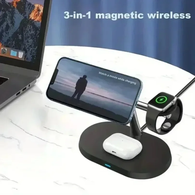 3 in 1 Magnetic Fast Wireless Charger Station Phone Holder For Magsafe iPhone 17 16 15 14 13 12 Pro Samsung Apple/Galaxy Watch 3 in 1 Magnetic Fast Wireless Charger Station Phone Holder For Magsafe iPhone 17 16 15 14 13 12 Pro Samsung Apple/Galaxy Watch
