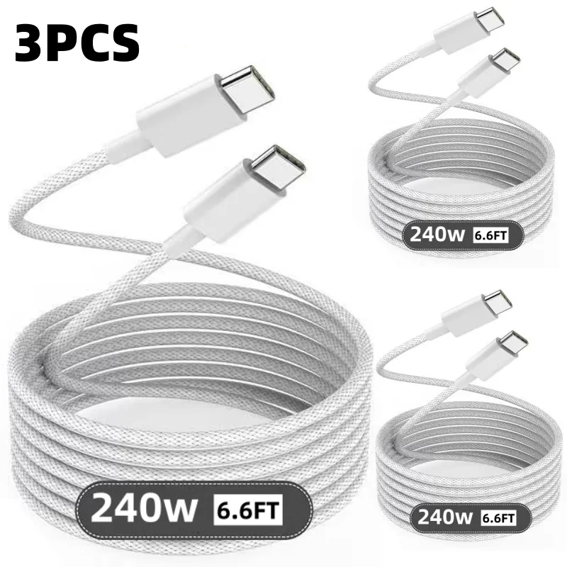 3PCS 6.6FT 60W USB to Type C Cable For Samsung For Xiaomi For iPhone 15/16/17 Pro/iPad/Android