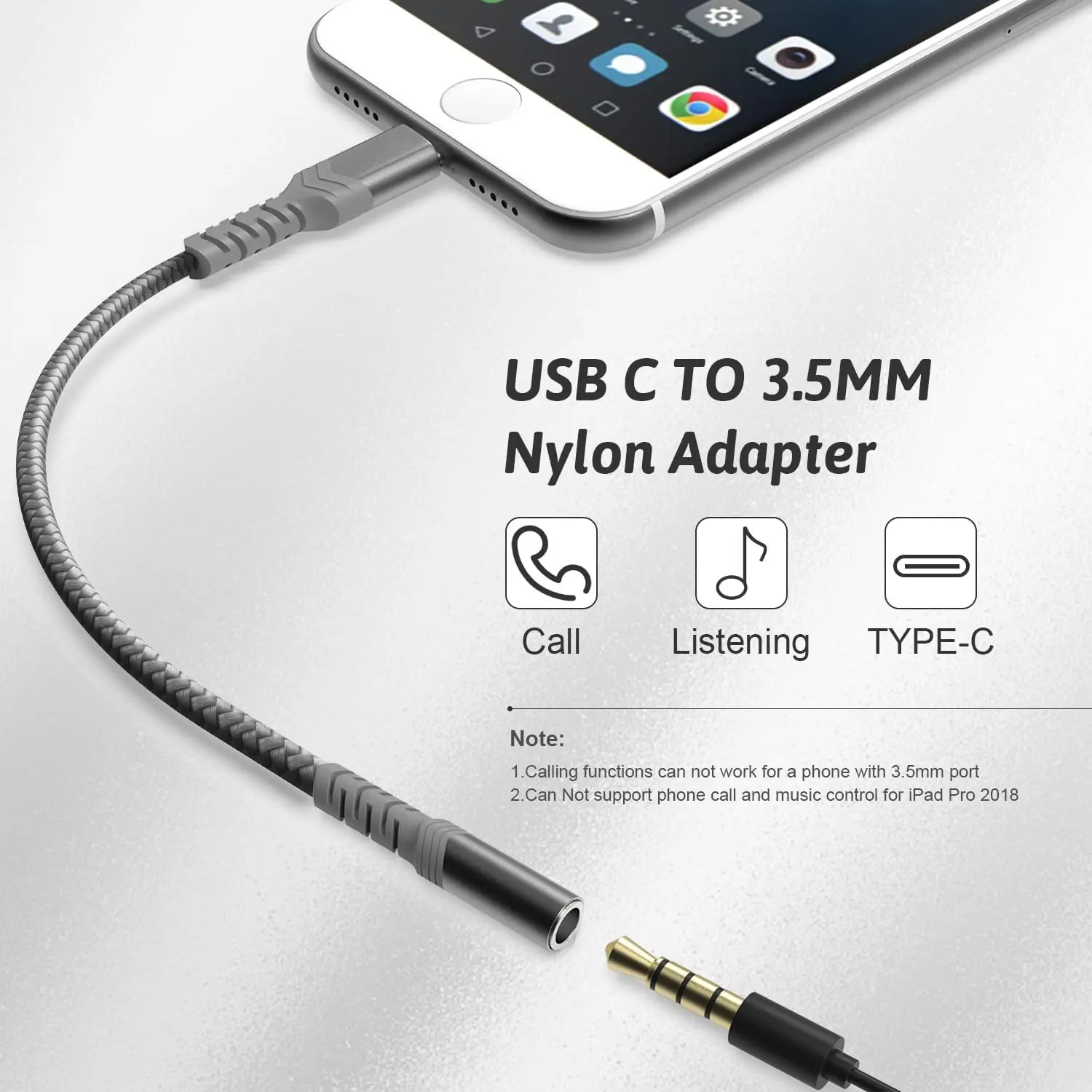 USB-C to 3.5mm Female Headphone Jack Adapter, USB Type C to AUX Audio Dongle Cable Cord Compatible with Samsung Galaxy S24 S23 Ultra S22 Note 20 S10,iPad Pro,Pixel 4 3 2 XL and More (Grey)