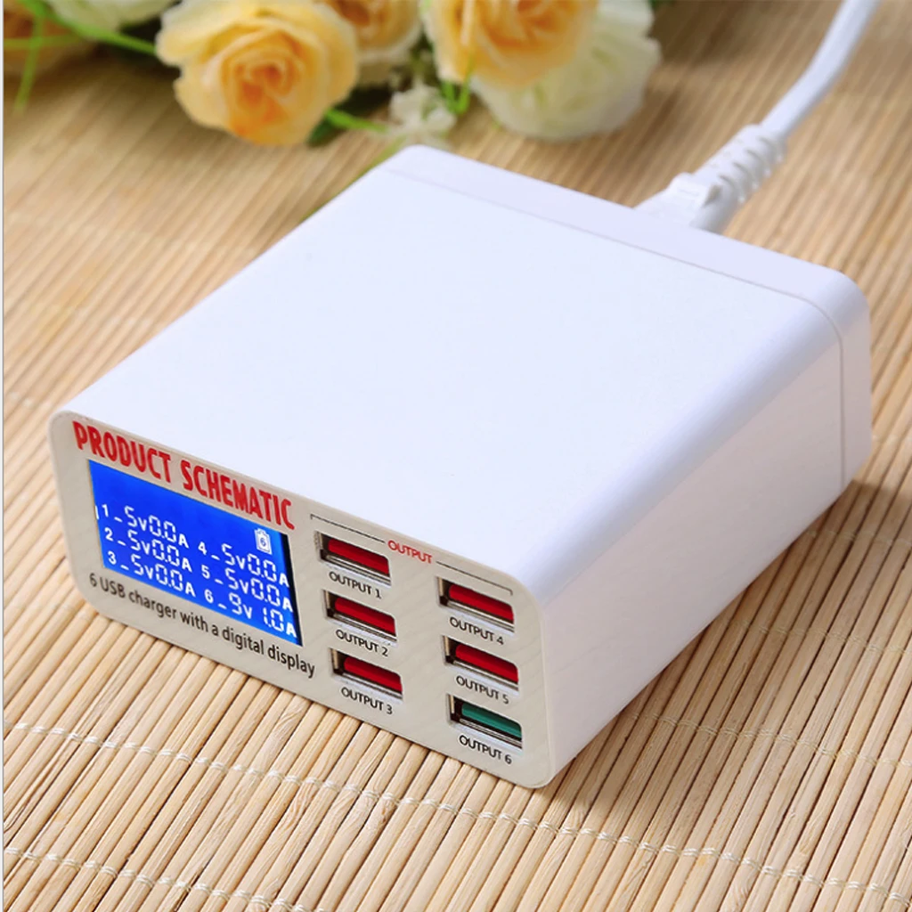 6 Usb Charger HUB Fast Charger 6 Port Multiports Charging Station LED Display Screen For Smart Phones