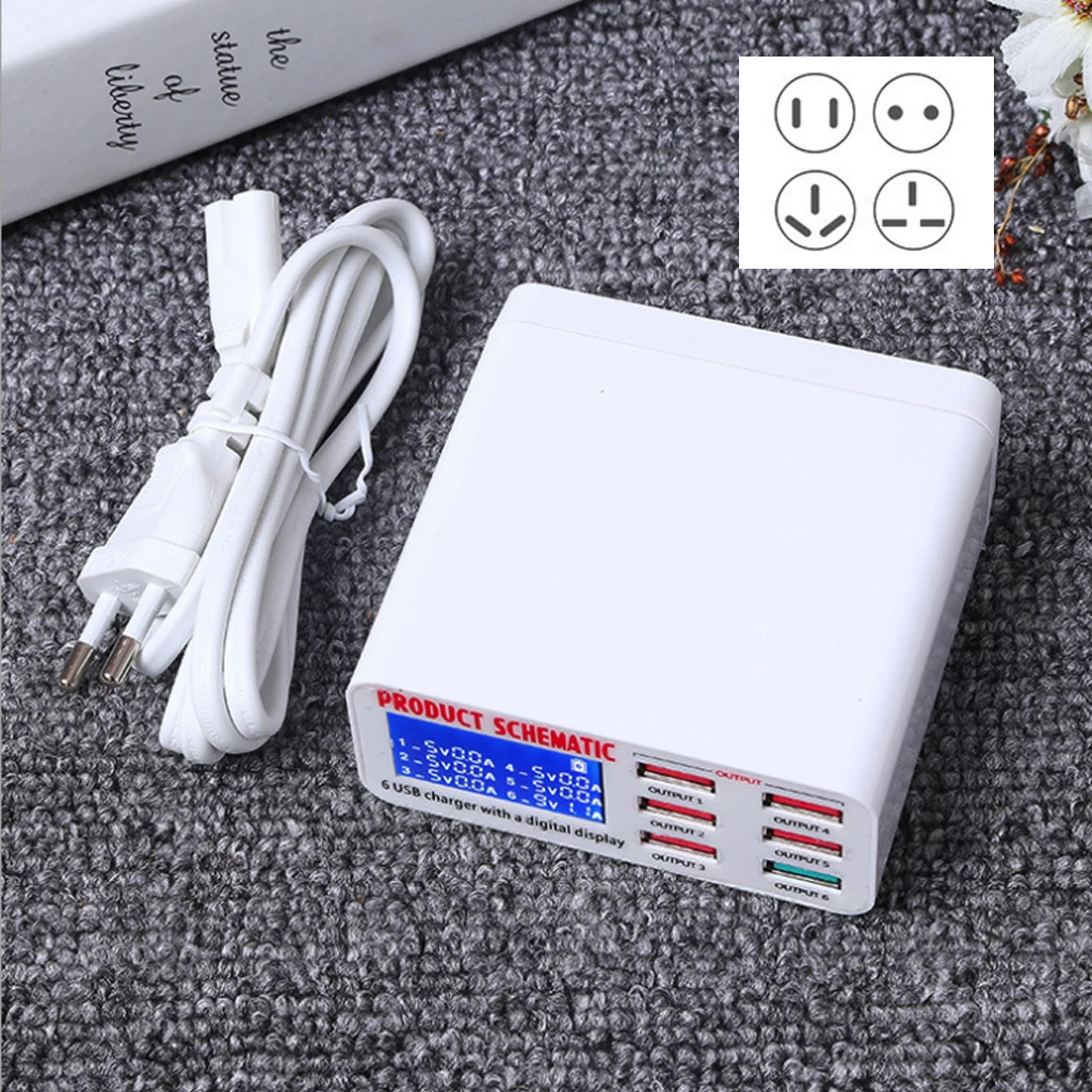 6 Usb Charger HUB Fast Charger 6 Port Multiports Charging Station LED Display Screen For Smart Phones