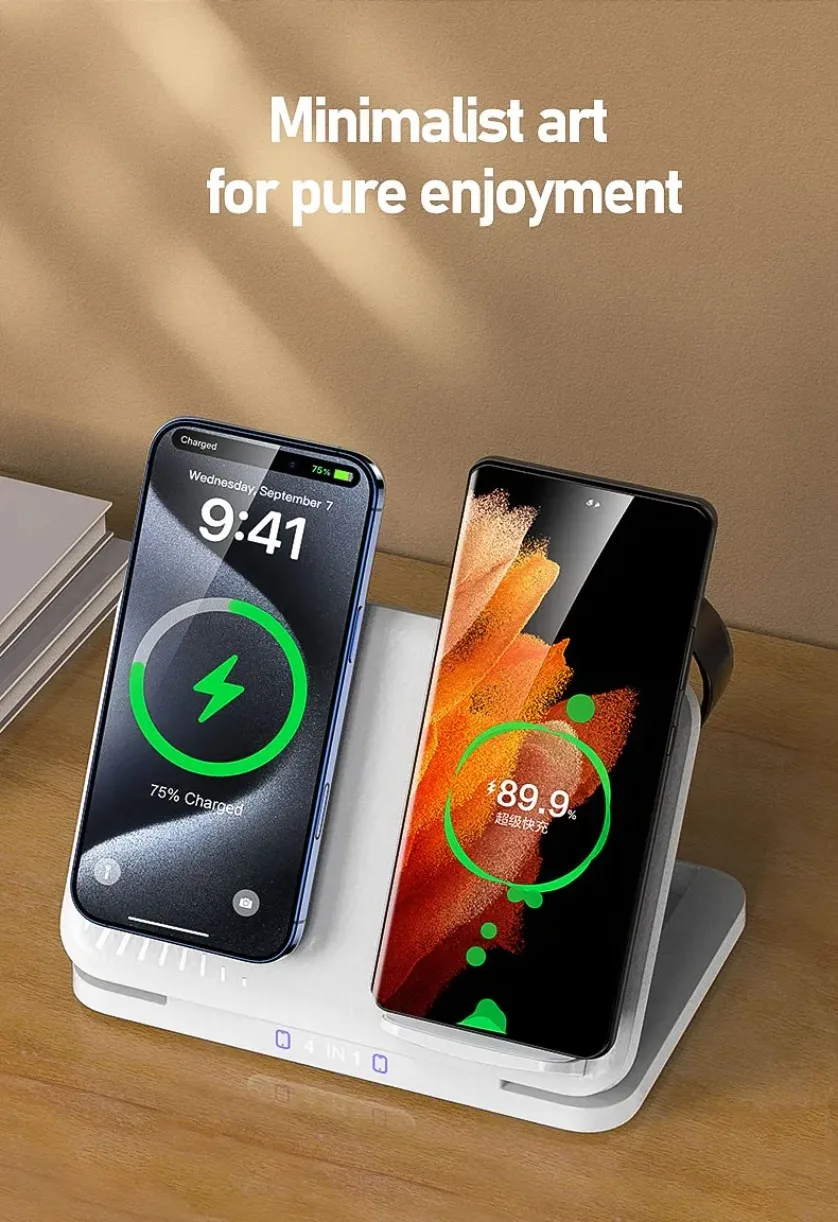 4 in 1 Dual Phone Wireless Charger Stand For iPhone 17~12 Samsung S25 Xiaomi Airpods Pro Apple Watch 11~2 Magnetic Fast Chargin 4 in 1 Dual Phone Wireless Charger Stand For iPhone 17~12 Samsung S25 Xiaomi Airpods Pro Apple Watch 11~2 Magnetic Fast Chargin