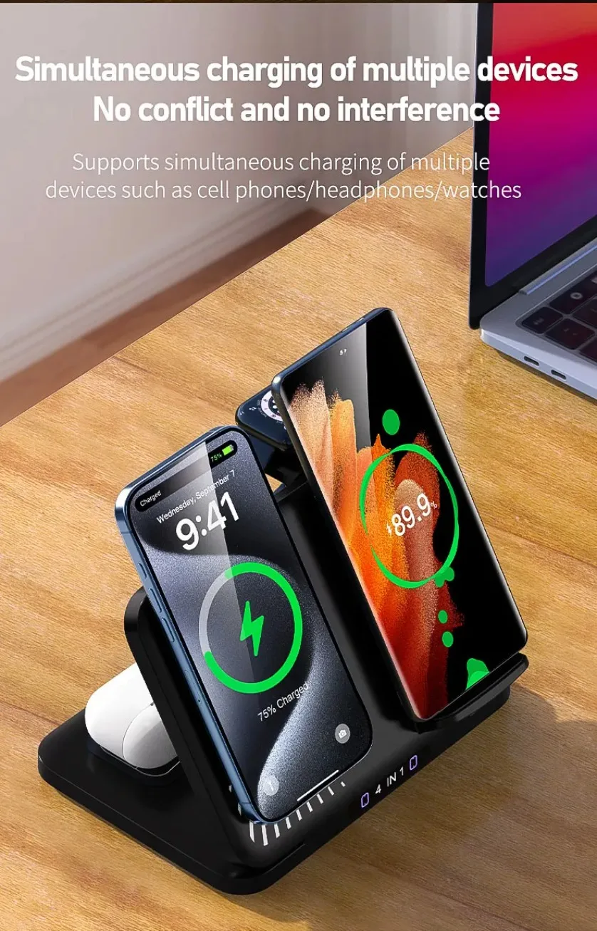 4 in 1 Dual Phone Wireless Charger Stand For iPhone 17~12 Samsung S25 Xiaomi Airpods Pro Apple Watch 11~2 Magnetic Fast Chargin 4 in 1 Dual Phone Wireless Charger Stand For iPhone 17~12 Samsung S25 Xiaomi Airpods Pro Apple Watch 11~2 Magnetic Fast Chargin