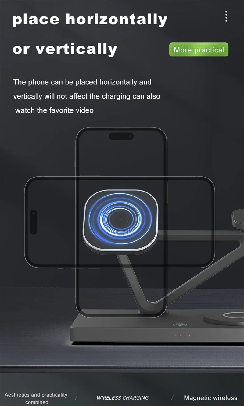 3 in 1 Magnetic Wireless Charger Fast Charging Station For iPhone 17 16 Samsung Galaxy Watch Buds Desktop Office Home Travel Use