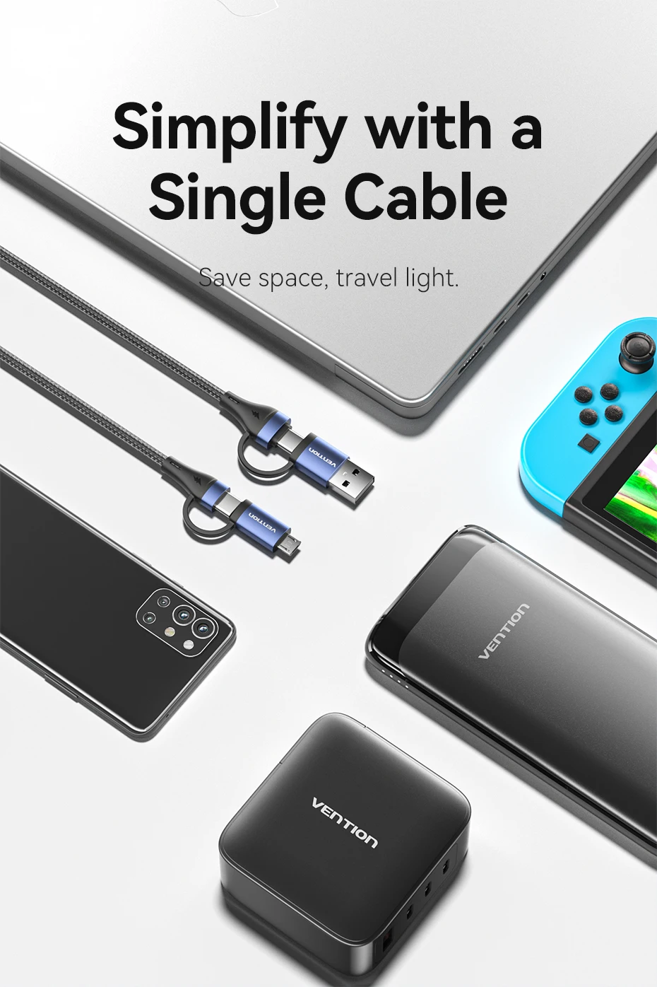 Vention 4 In 1 USB C 100W PD Type C To USB C Fast Charging Cable Usb A to Micro USB For POCO Xiaomi Samsung Mobile Phone Cable