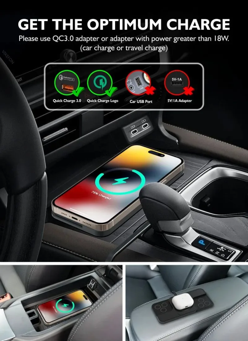 VIKEFON 20W Wireless Charger Car Fast Charger Non Clip Pad For iPhone 17-12 Pro max Samsung Xiaomi AirPods Phone Charging Stand