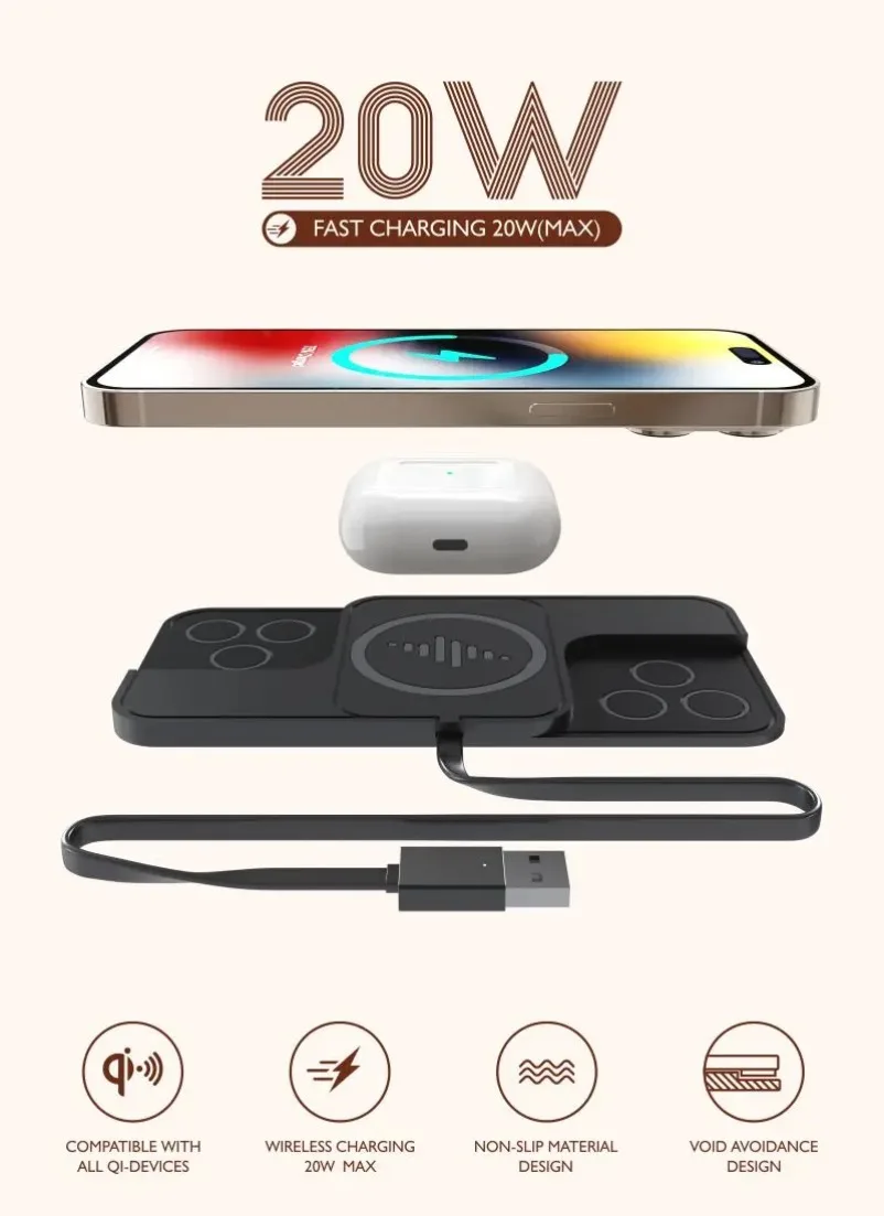 VIKEFON 20W Wireless Charger Car Fast Charger Non Clip Pad For iPhone 17-12 Pro max Samsung Xiaomi AirPods Phone Charging Stand