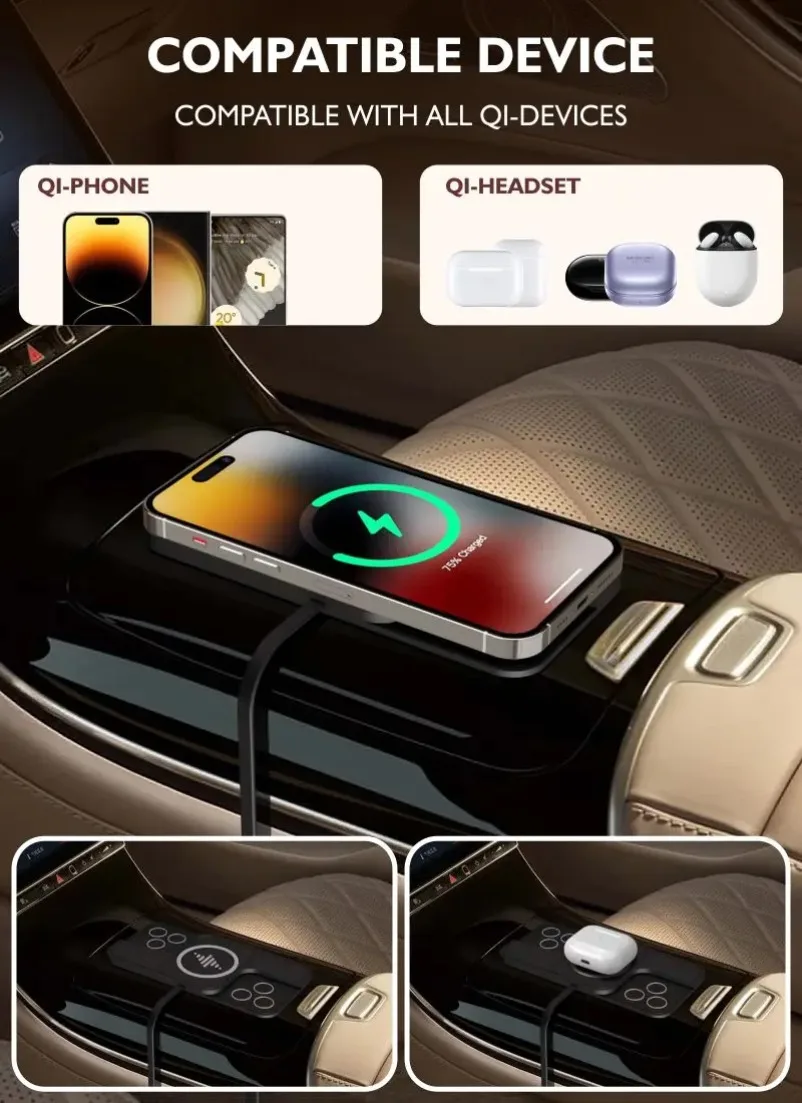 VIKEFON 20W Wireless Charger Car Fast Charger Non Clip Pad For iPhone 17-12 Pro max Samsung Xiaomi AirPods Phone Charging Stand