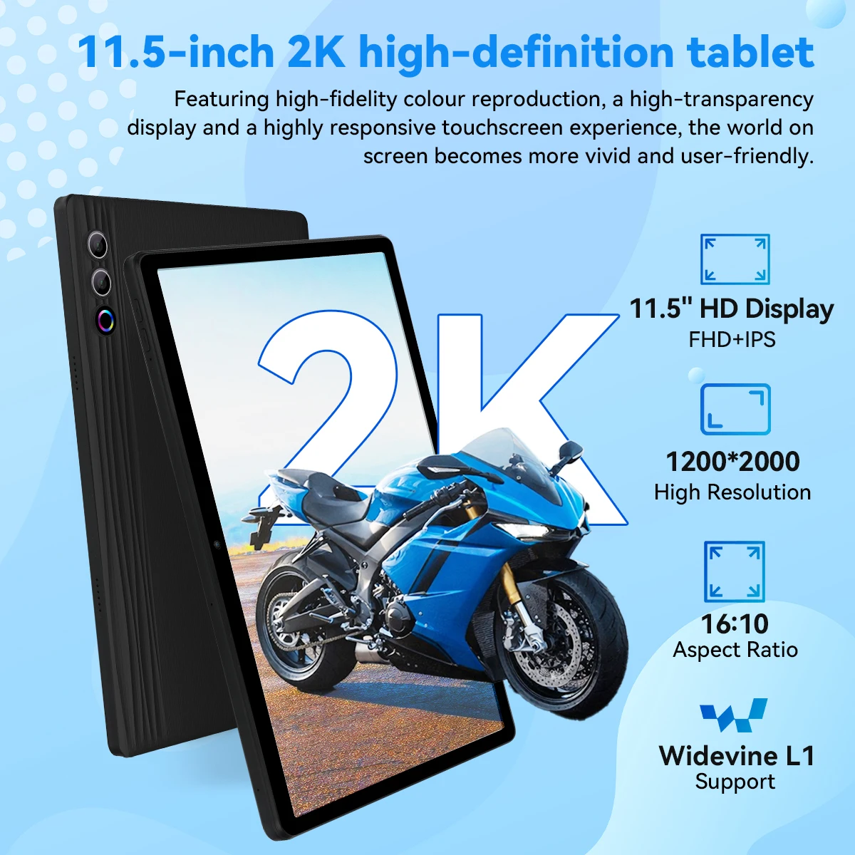 BUFO US Warehouse G9 11.45 Inch 2000*1200 HD Tablet PC Android 16 Widevine L1 for Prime Video Disney+ HBO 30GB(6GB+24GB Virtual) LPDDR5 UFS 128GB A733 Octa‑Core CPU 9660mAh Big Battery WiFi6 BT5.3 Gaming Tablet