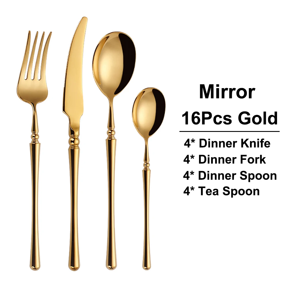6/16/24/30Pcs Gold Tableware Stainless Steel 304 Cutlery Set Mirror Dinnerware Wedding Gift Hotel Home Dinner Party Flatware