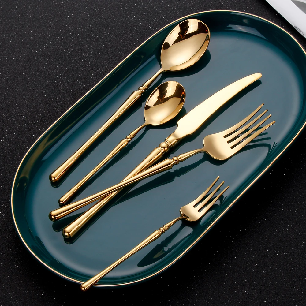 6/16/24/30Pcs Gold Tableware Stainless Steel 304 Cutlery Set Mirror Dinnerware Wedding Gift Hotel Home Dinner Party Flatware