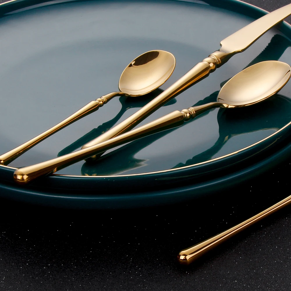 6/16/24/30Pcs Gold Tableware Stainless Steel 304 Cutlery Set Mirror Dinnerware Wedding Gift Hotel Home Dinner Party Flatware