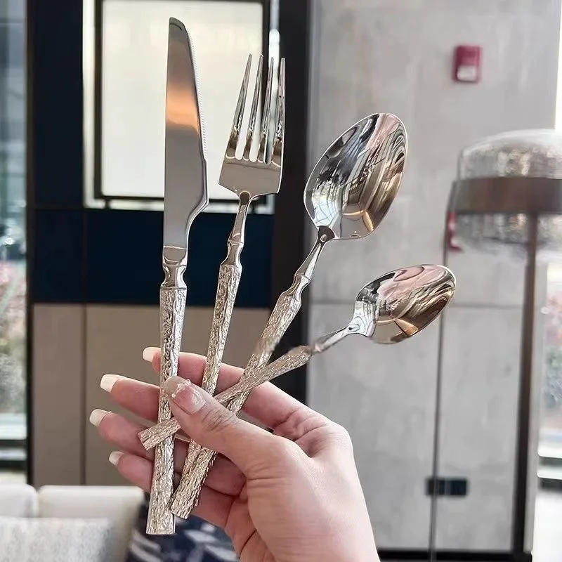 24pcs Stainless Steel Cutlery Set, Silverware Forks and Spoons, Including Western Forks and Soup Spoons, with Elegant Tree-Patte