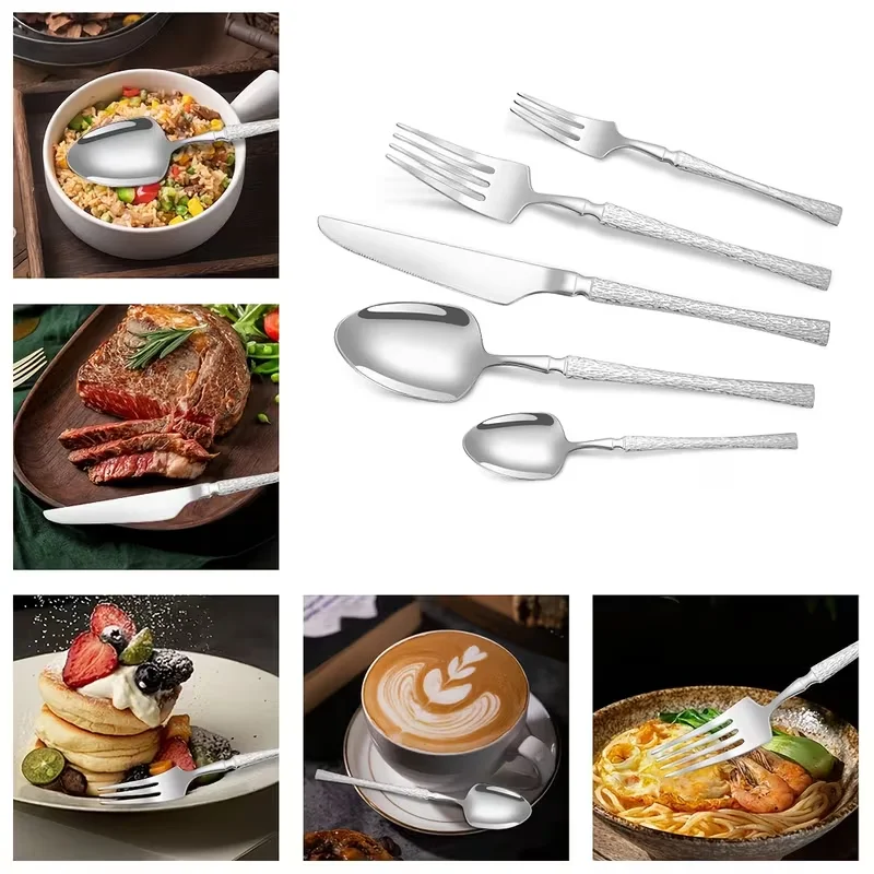 24pcs Stainless Steel Cutlery Set, Silverware Forks and Spoons, Including Western Forks and Soup Spoons, with Elegant Tree-Patte