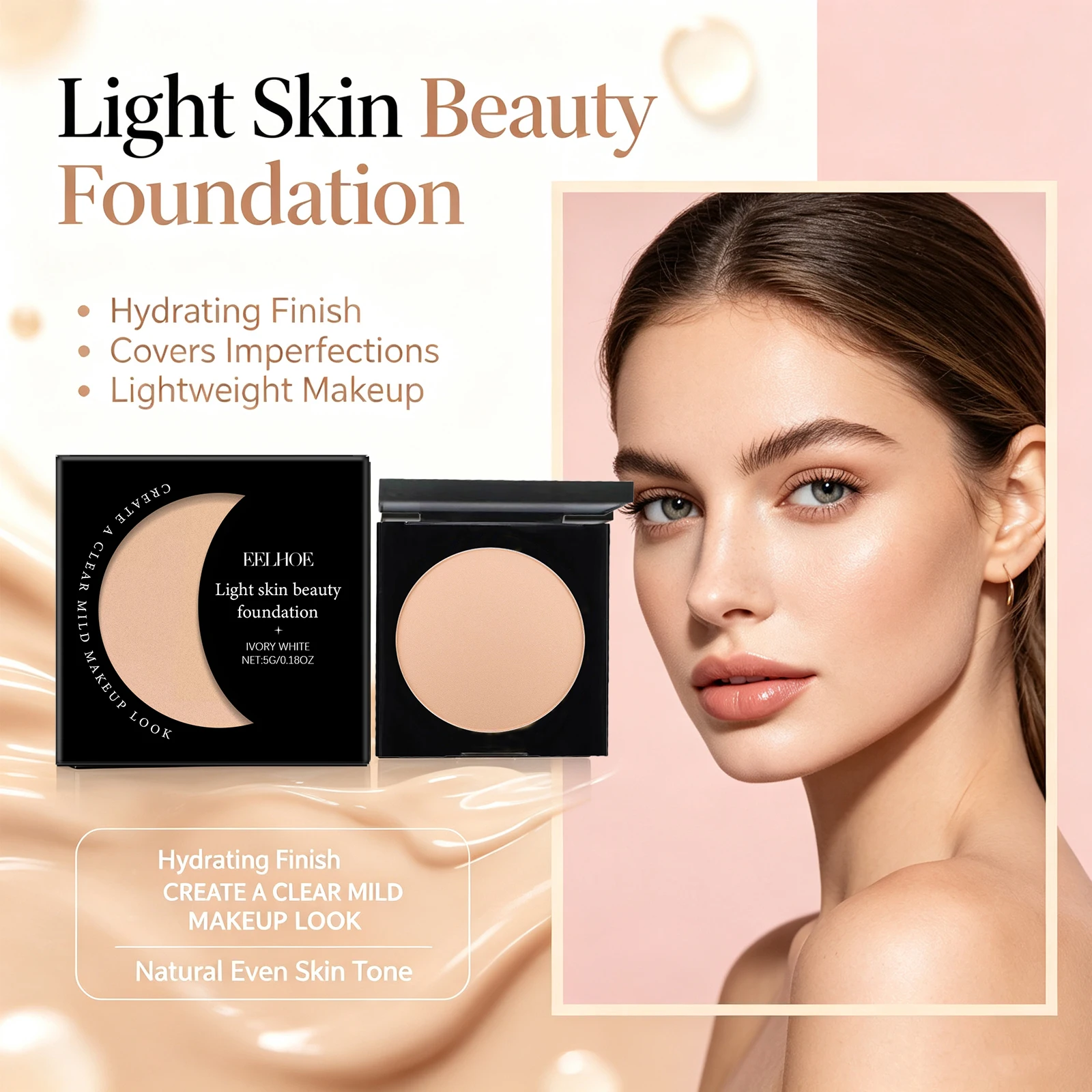 Vitamin E Light Skin Beauty Foundation Hyaluronic Acid Moisturizing Concealer Brightening Even Tone Lightweight Long Wear Flawless Face Base Makeup