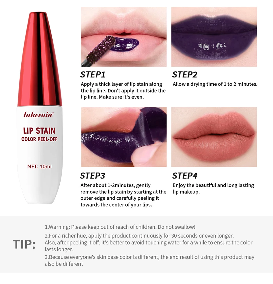 Peel Off Lip Stain Tattoo Tint Long Lasting Waterproof Smudge Transfer Proof Rich Pigment Natural Vivid Lip Color Lightweight Daily Lip Makeup Cosmetic