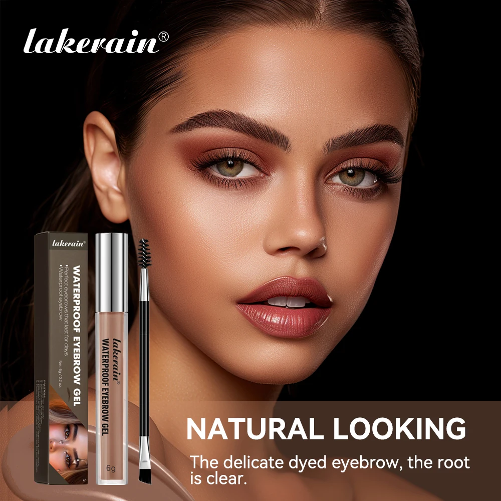 Lakerain Waterproof Eyebrow Gel Long Lasting Highly Pigmented Liquid Eyebrow Makeup Sweatproof Natural Black Brown