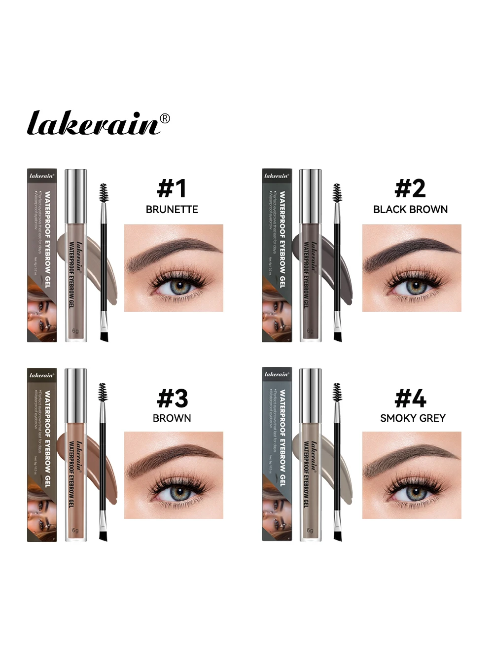 Lakerain Waterproof Eyebrow Gel Long Lasting Highly Pigmented Liquid Eyebrow Makeup Sweatproof Natural Black Brown