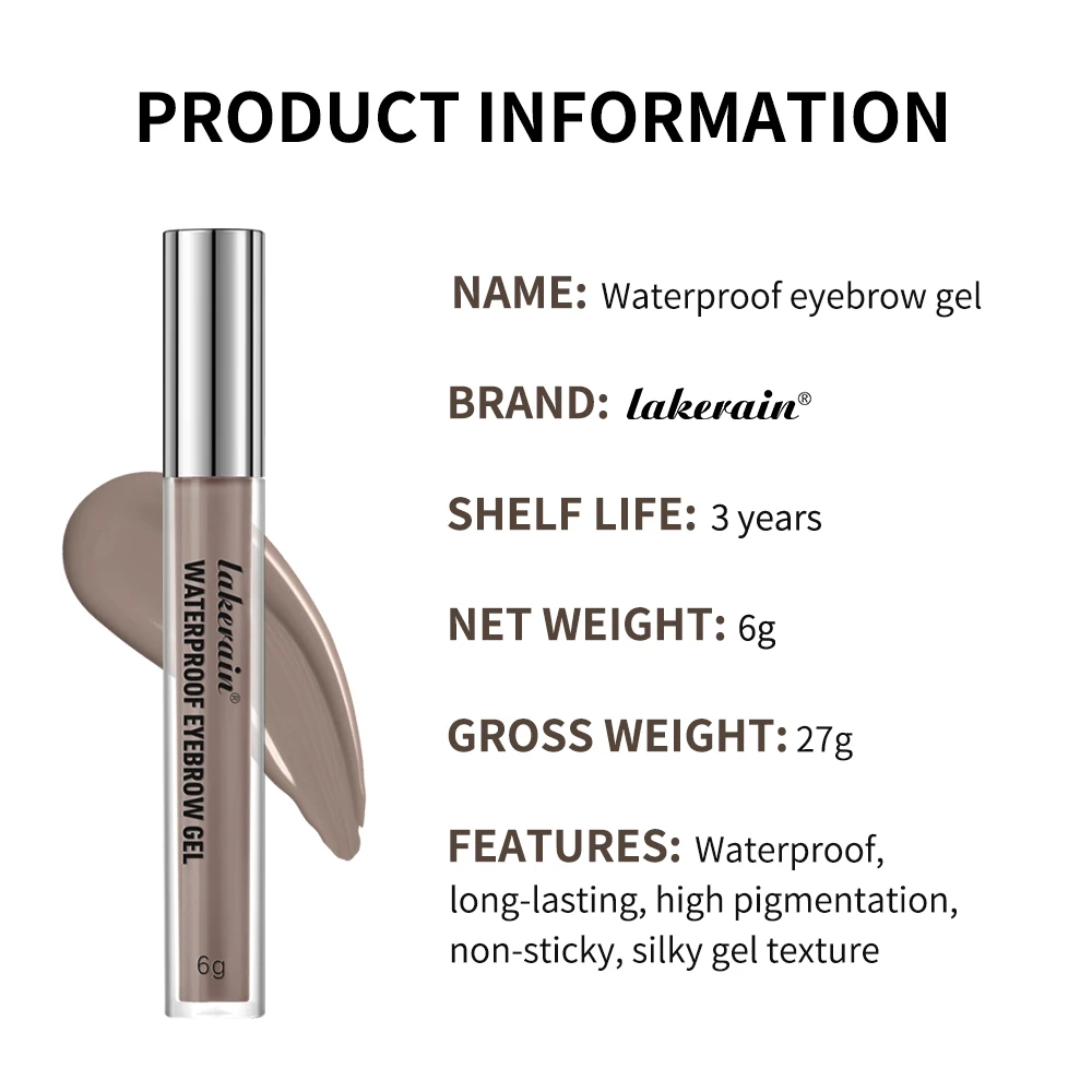 Lakerain Waterproof Eyebrow Gel Long Lasting Highly Pigmented Liquid Eyebrow Makeup Sweatproof Natural Black Brown