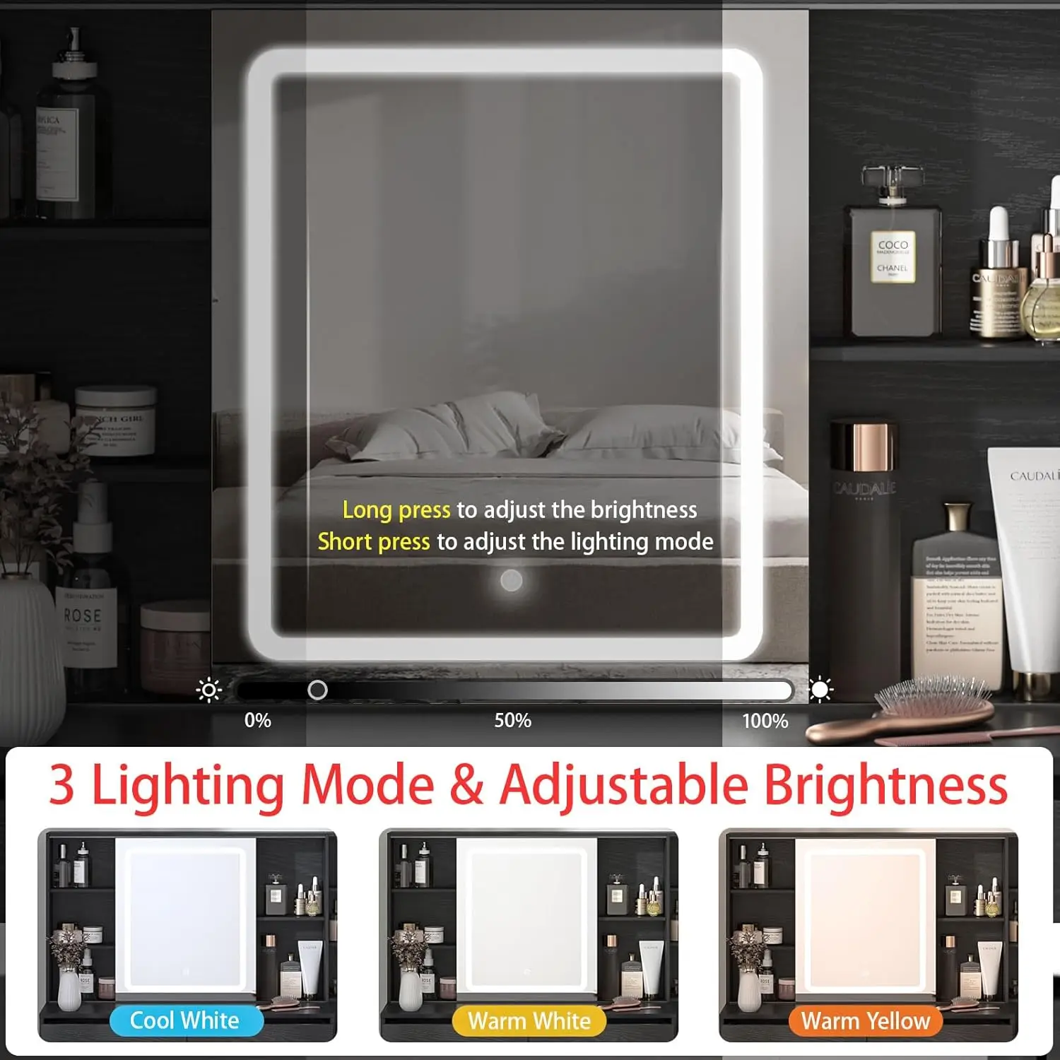 Makeup Vanity Desk with Lighted Mirror, 5 Drawers, Charging Station & Ample Storage, Custom