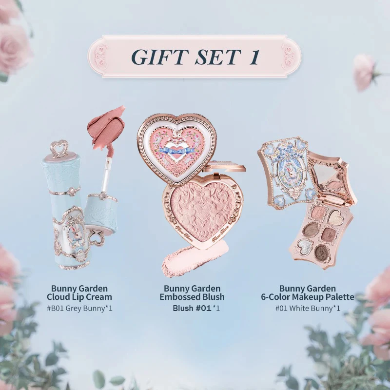 Flowers Knows Bunny Garden Collection Gift Set Makeup Eyeshadow Palette Velvet Matte Lip Stick Lip Cream Blush De Maquillaje