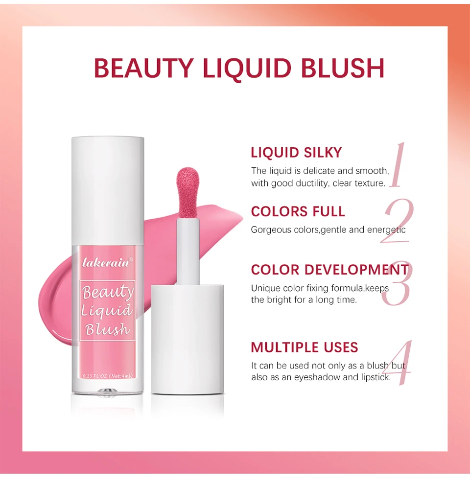 9 Shades Beauty Liquid Blush Lightweight Blendable Dewy Finish Liquid Cheek Tint Long‑Wearing Natural Flush Multi‑Use Face Blush Makeup