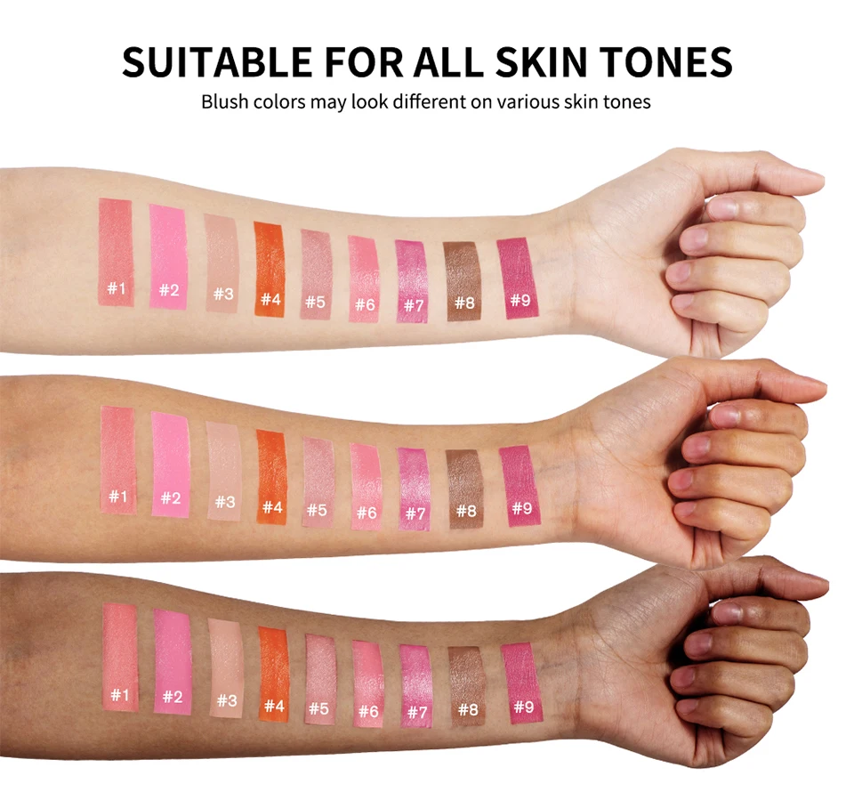 9 Shades Beauty Liquid Blush Lightweight Blendable Dewy Finish Liquid Cheek Tint Long‑Wearing Natural Flush Multi‑Use Face Blush Makeup