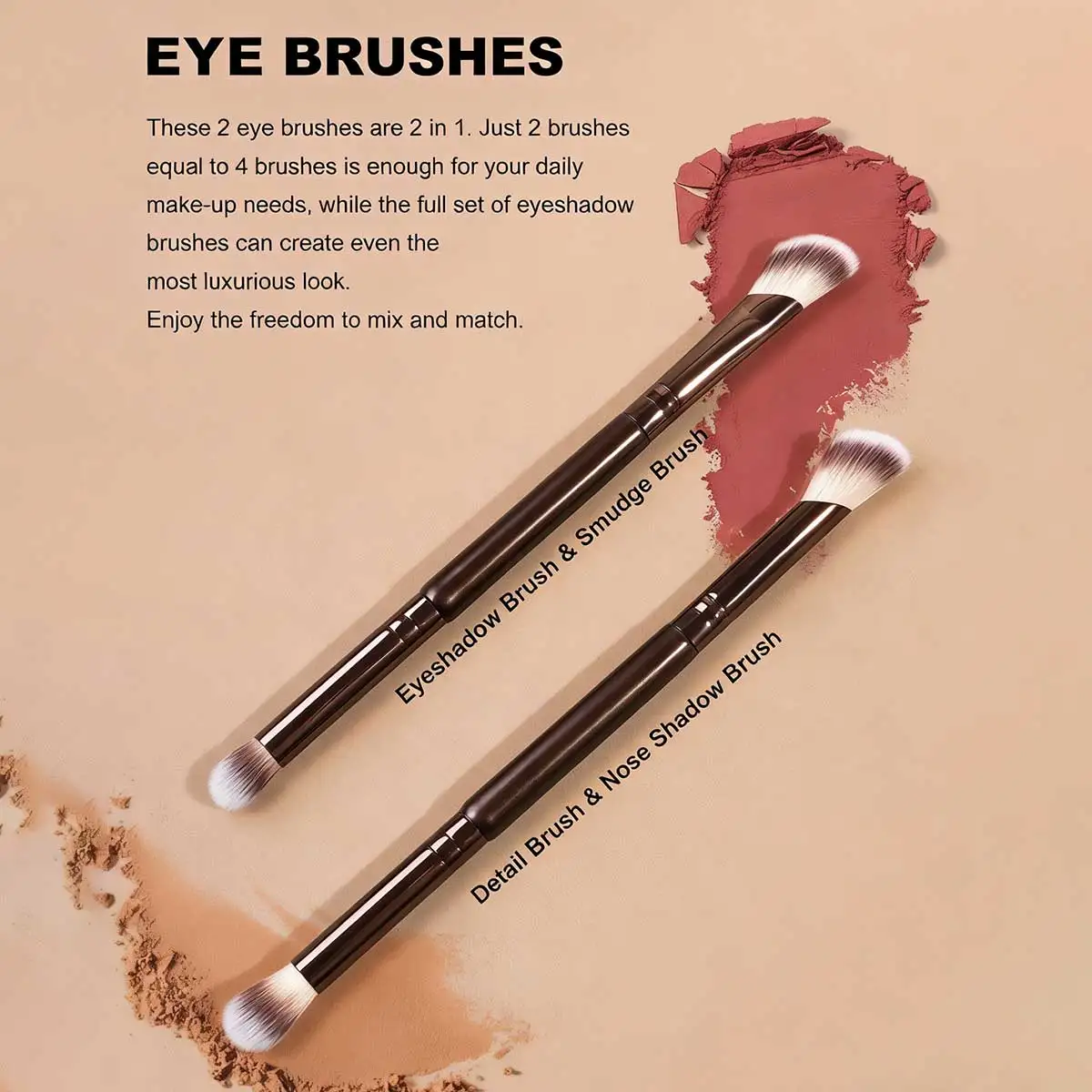 Double-Ended Makeup Brush Set Pillow Foundation Blush Powder Brush Kit Soft Synthetic Bristles All-in-One Face Tool
