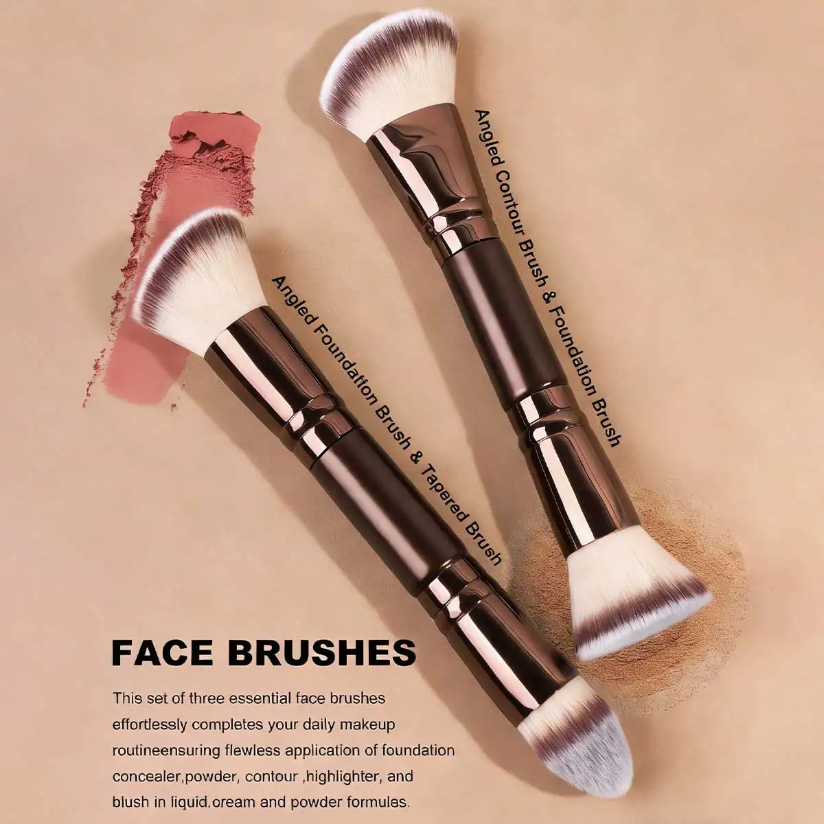 Double-Ended Makeup Brush Set Pillow Foundation Blush Powder Brush Kit Soft Synthetic Bristles All-in-One Face Tool