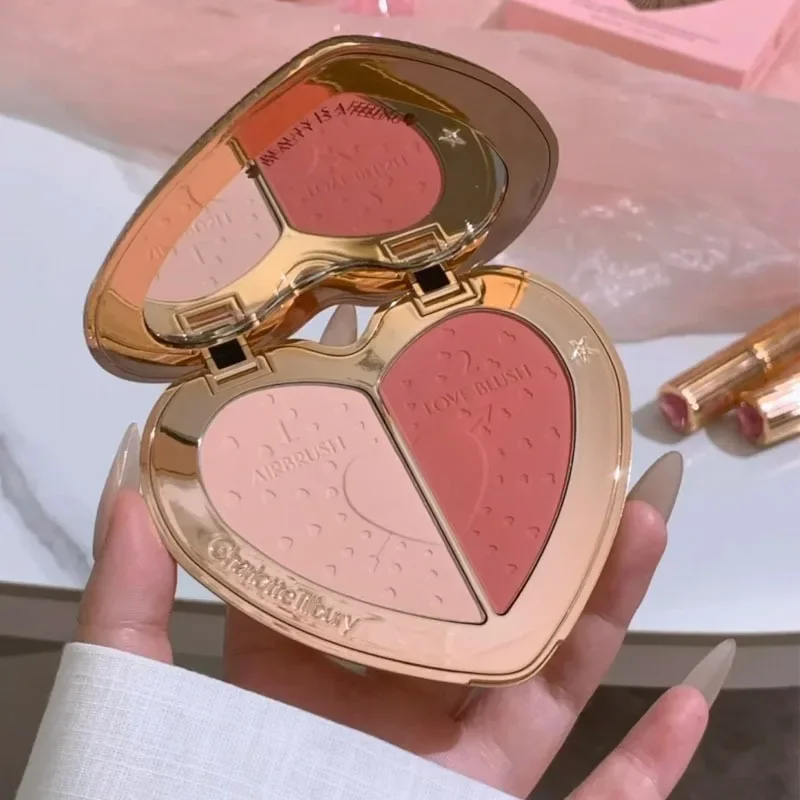 Fashion Charlotte Latest Style 4 Colors Pink Diamond Gold Tube Lipstick & Love Heart Two Color Powder Blusher Tilbury Makeup