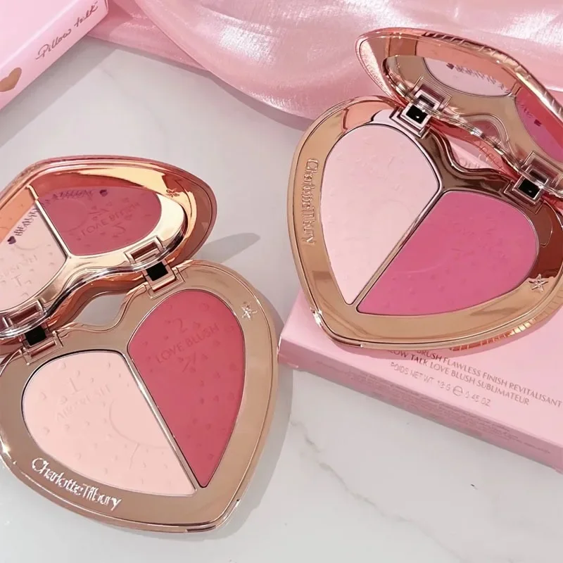Fashion Charlotte Latest Style 4 Colors Pink Diamond Gold Tube Lipstick & Love Heart Two Color Powder Blusher Tilbury Makeup