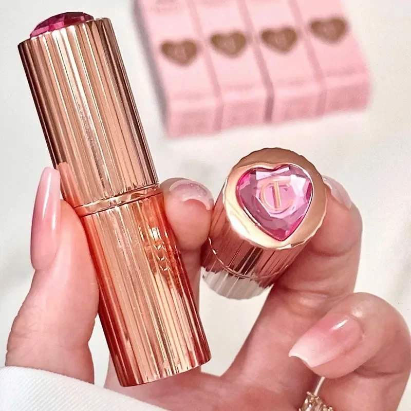 Fashion Charlotte Latest Style 4 Colors Pink Diamond Gold Tube Lipstick & Love Heart Two Color Powder Blusher Tilbury Makeup