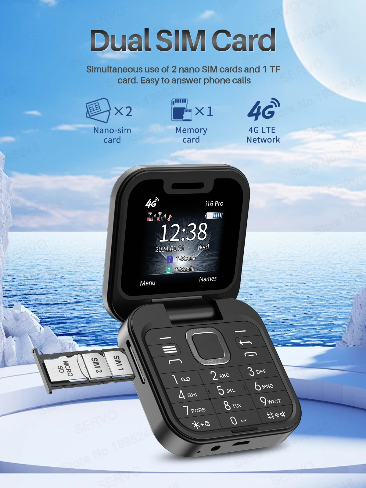 SERVO Mini Flip Mobile Phone 4G/2G Cellular SERVO Mini Flip Mobile Phone 4G/2G Cellular