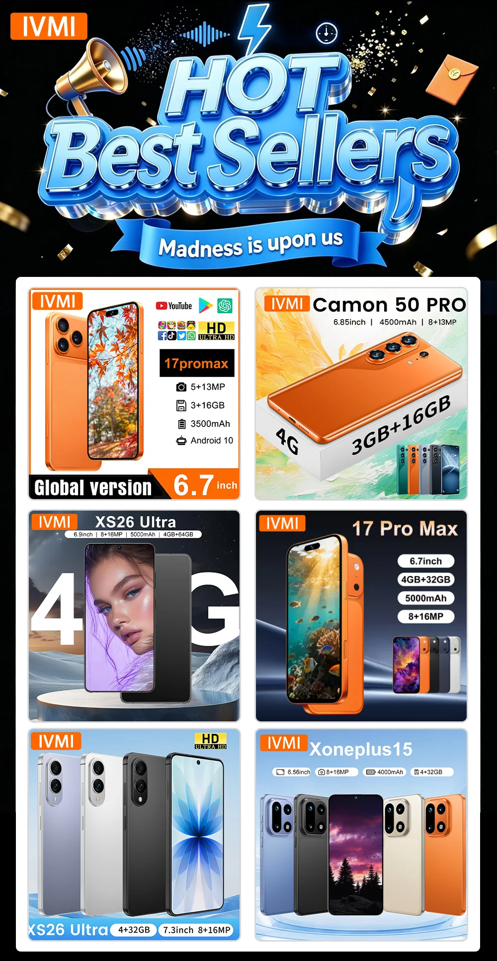 IVMI Global Vision 17Pro Max Smartphone 6.7Inch Android 12 4GB RAM 32GB ROM Face ID Google Play Store Fingerprin Mobile Phones IVMI Global Vision 17Pro Max Smartphone 6.7Inch Android 12 4GB RAM 32GB ROM Face ID Google Play Store Fingerprin Mobile Phones