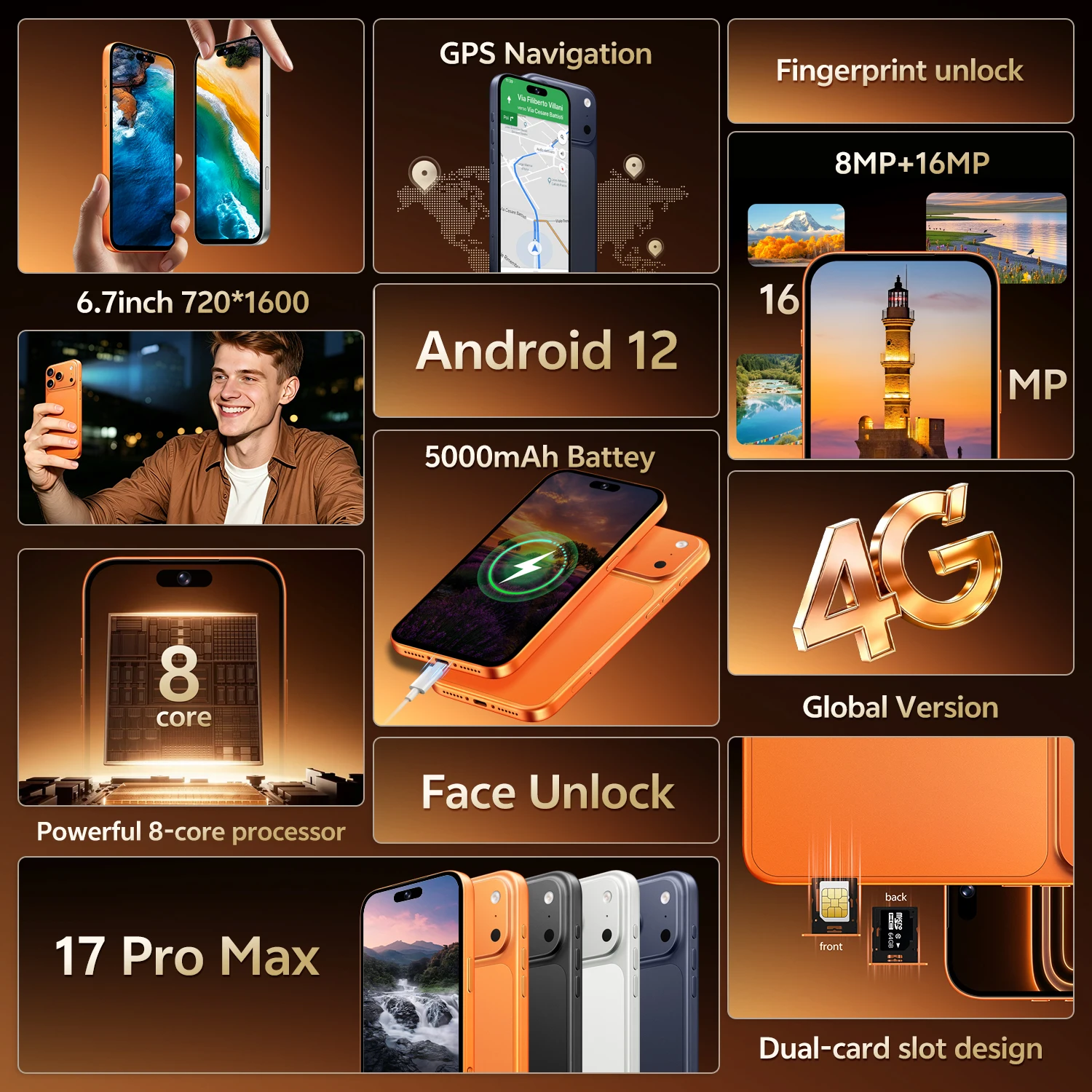 IVMI Global Vision 17Pro Max Smartphone 6.7Inch Android 12 4GB RAM 32GB ROM Face ID Google Play Store Fingerprin Mobile Phones IVMI Global Vision 17Pro Max Smartphone 6.7Inch Android 12 4GB RAM 32GB ROM Face ID Google Play Store Fingerprin Mobile Phones