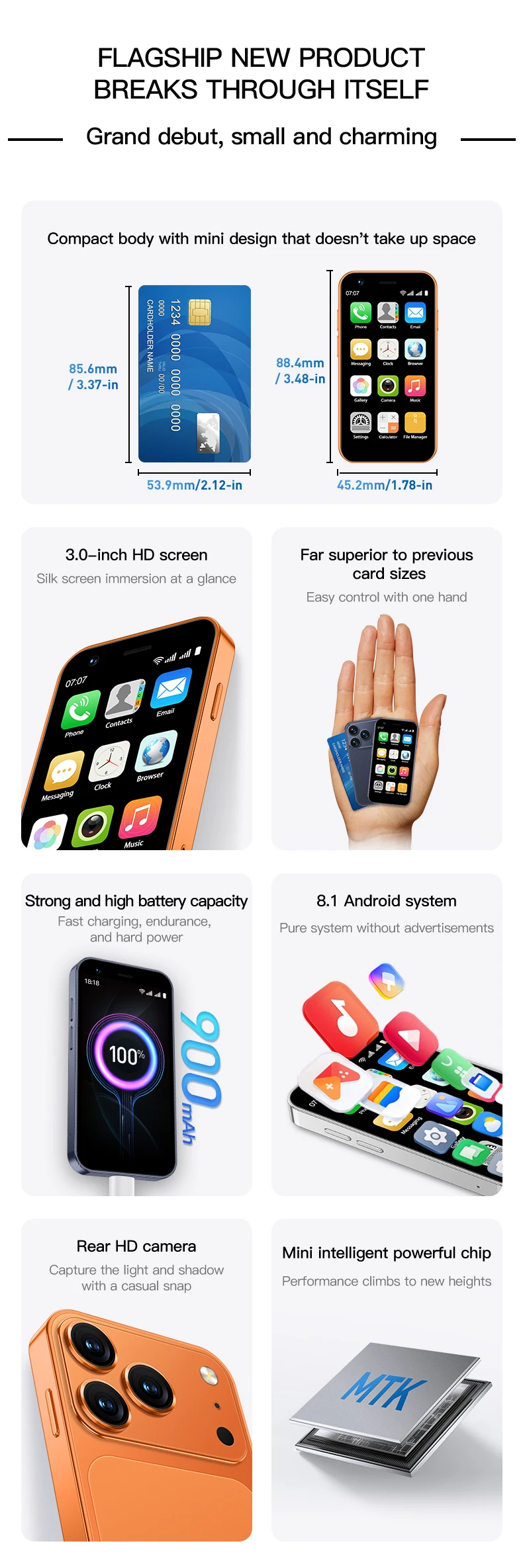 SERVO 18SE MINI Cute Android Smartphone 3G WCDMA Android OS Dual SIM Card Play Store Face Unlock Hotspot 3.0