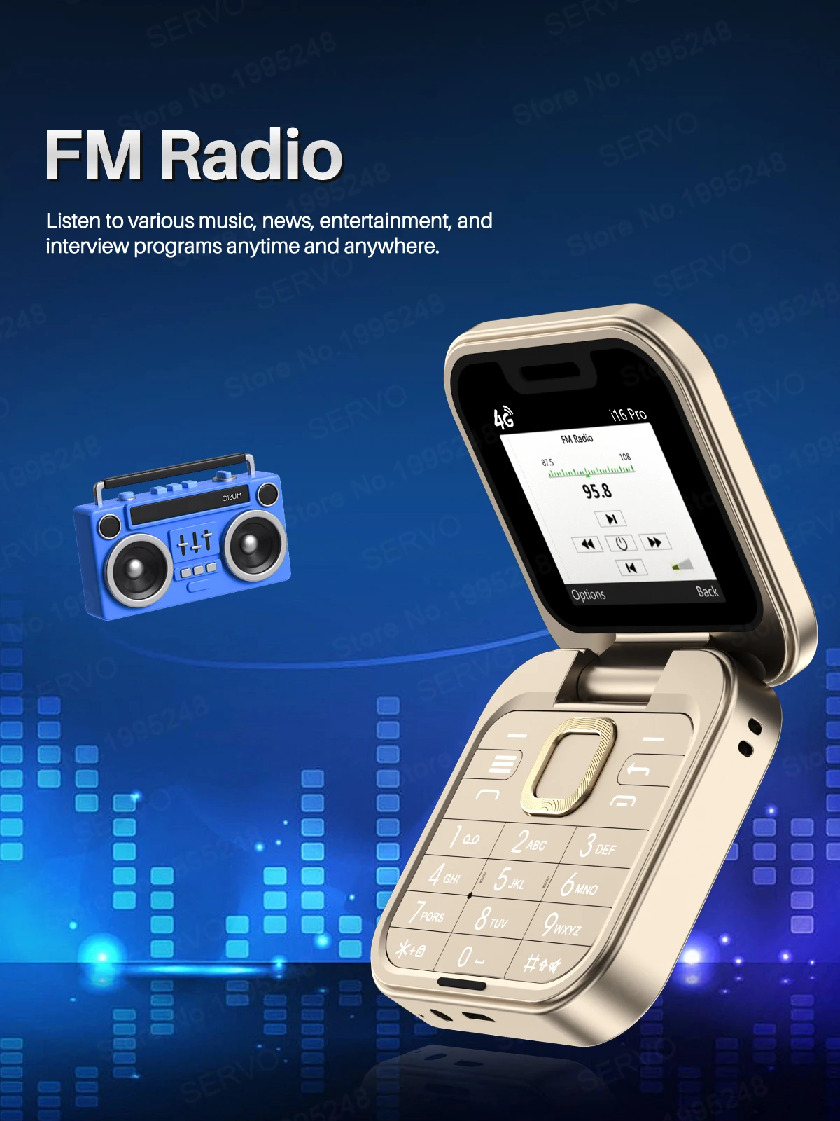 SERVO I16 PRO 4G LTE Mini Flip Mobile Phone Dual SIM Standby Call Recording Speed Dial FM Radio 1.77' Screen Foldable Cellphones
