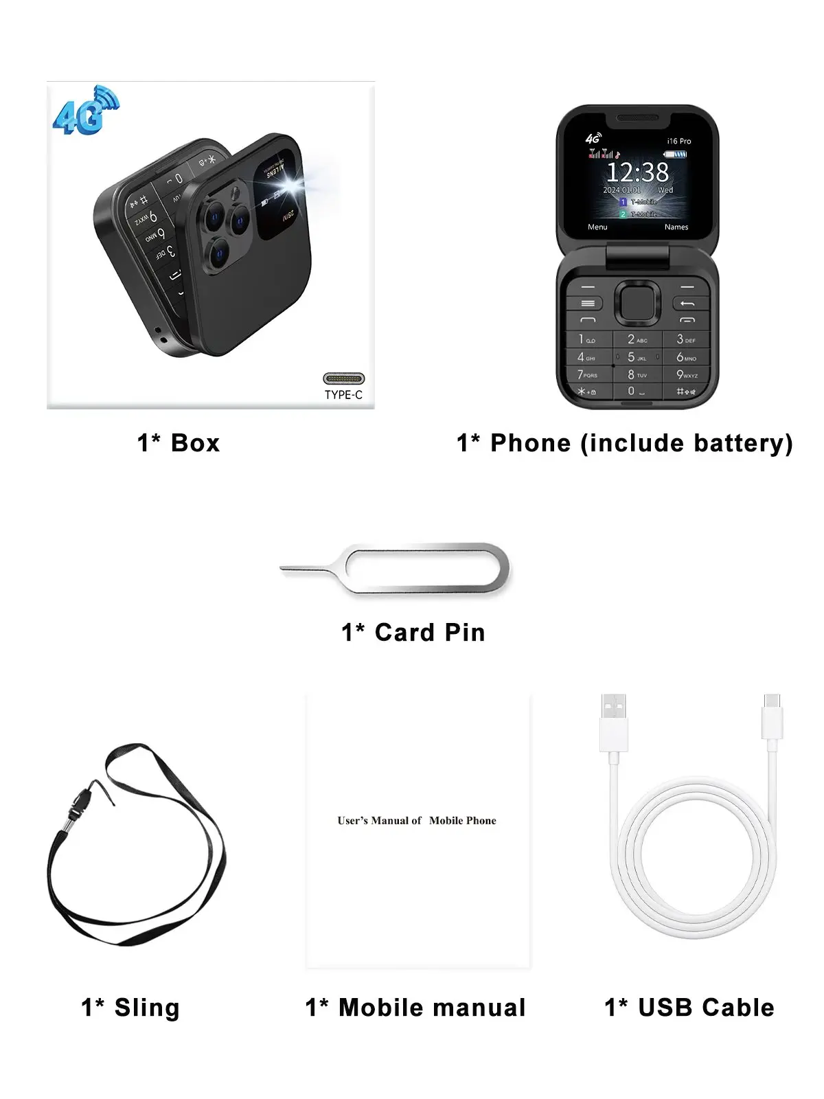 SERVO I16 PRO 4G LTE Mini Flip Mobile Phone Dual SIM Standby Call Recording Speed Dial FM Radio 1.77' Screen Foldable Cellphones