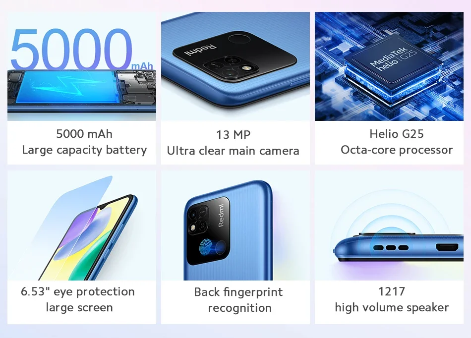 4G Smartphone Original Xiaomi Redmi 10A 5000mAh Smartphone 6.53' HD Display Helio G25 Octa Core 13MP Fingerprint Global Rom