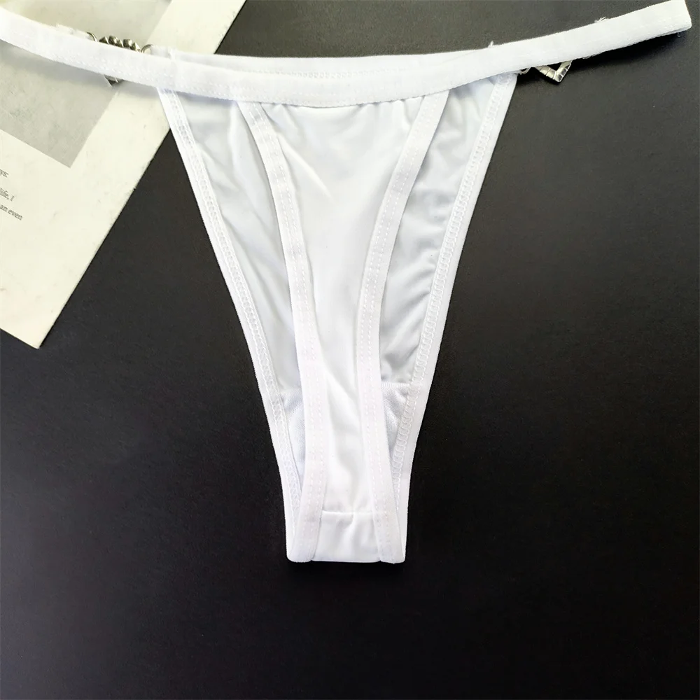 3PCS Strap Thong Underwear Shine Rhinestone Plus Size Ice Silk G Strings Sexy Low Waist Bikini T-back Female Solid Color Panties