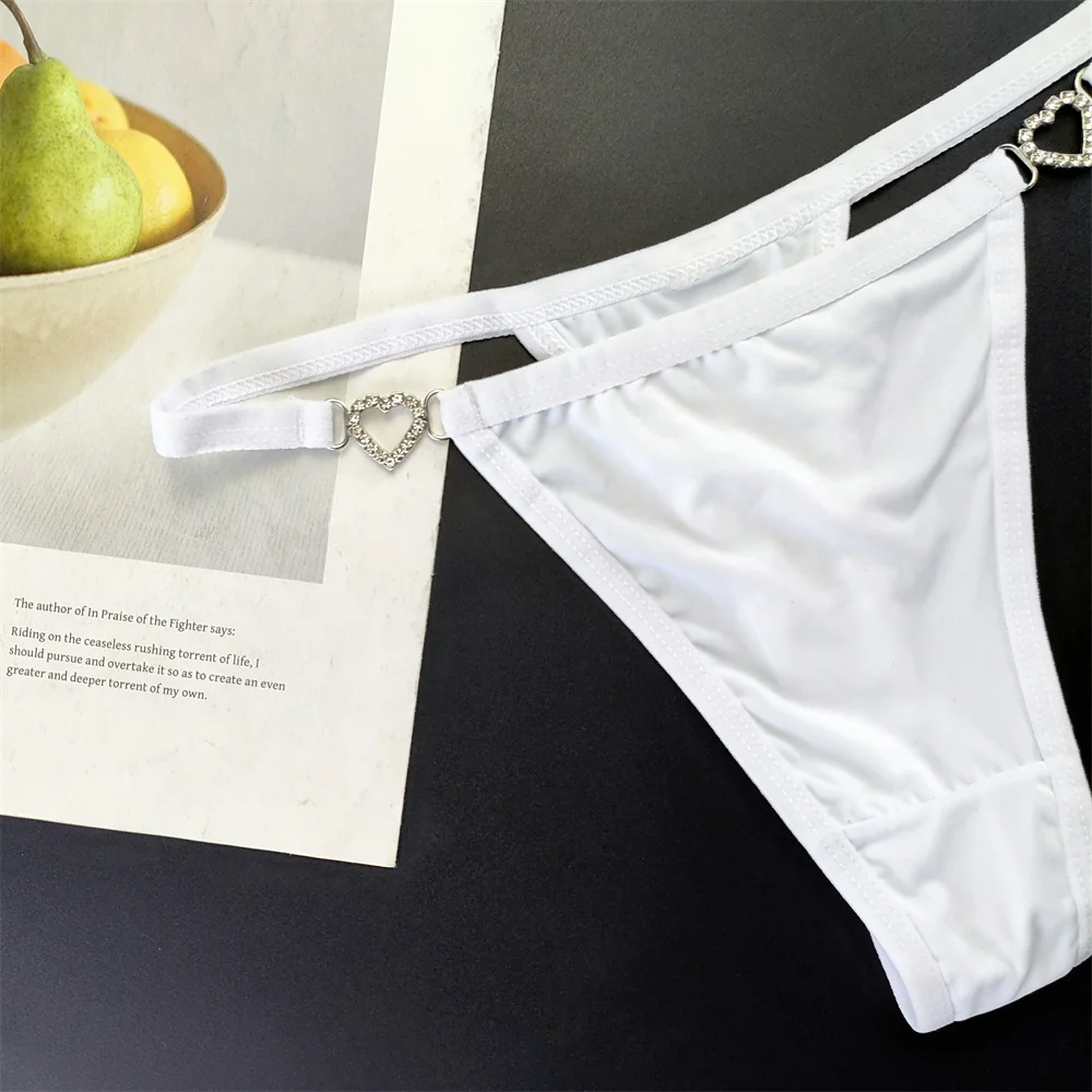 3PCS Strap Thong Underwear Shine Rhinestone Plus Size Ice Silk G Strings Sexy Low Waist Bikini T-back Female Solid Color Panties